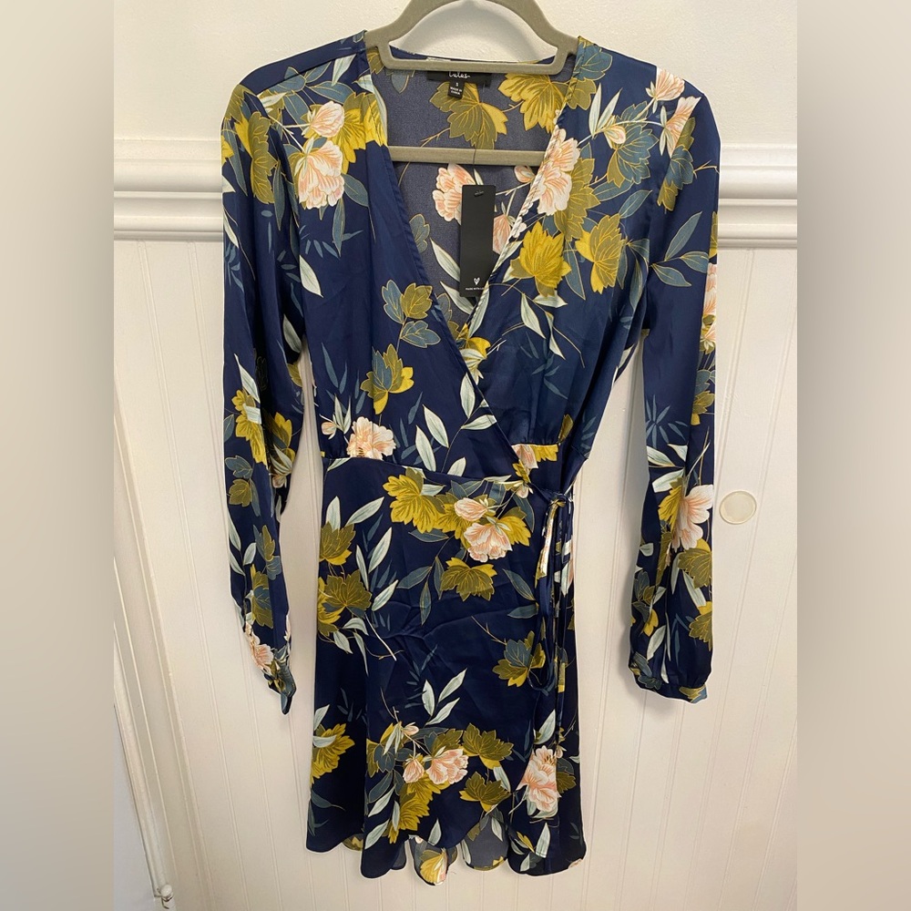 Lulu's Elegant Yellow and White Wrap Dress with V-Neck